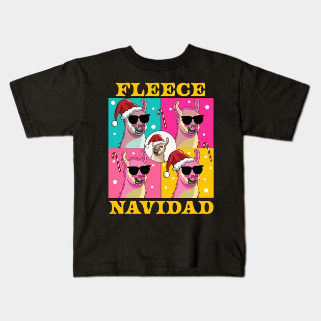 Fleece Navidad Llama - Feliz Navidad Funny Christmas Llama Kids T-Shirt by OrangeMonkeyArt